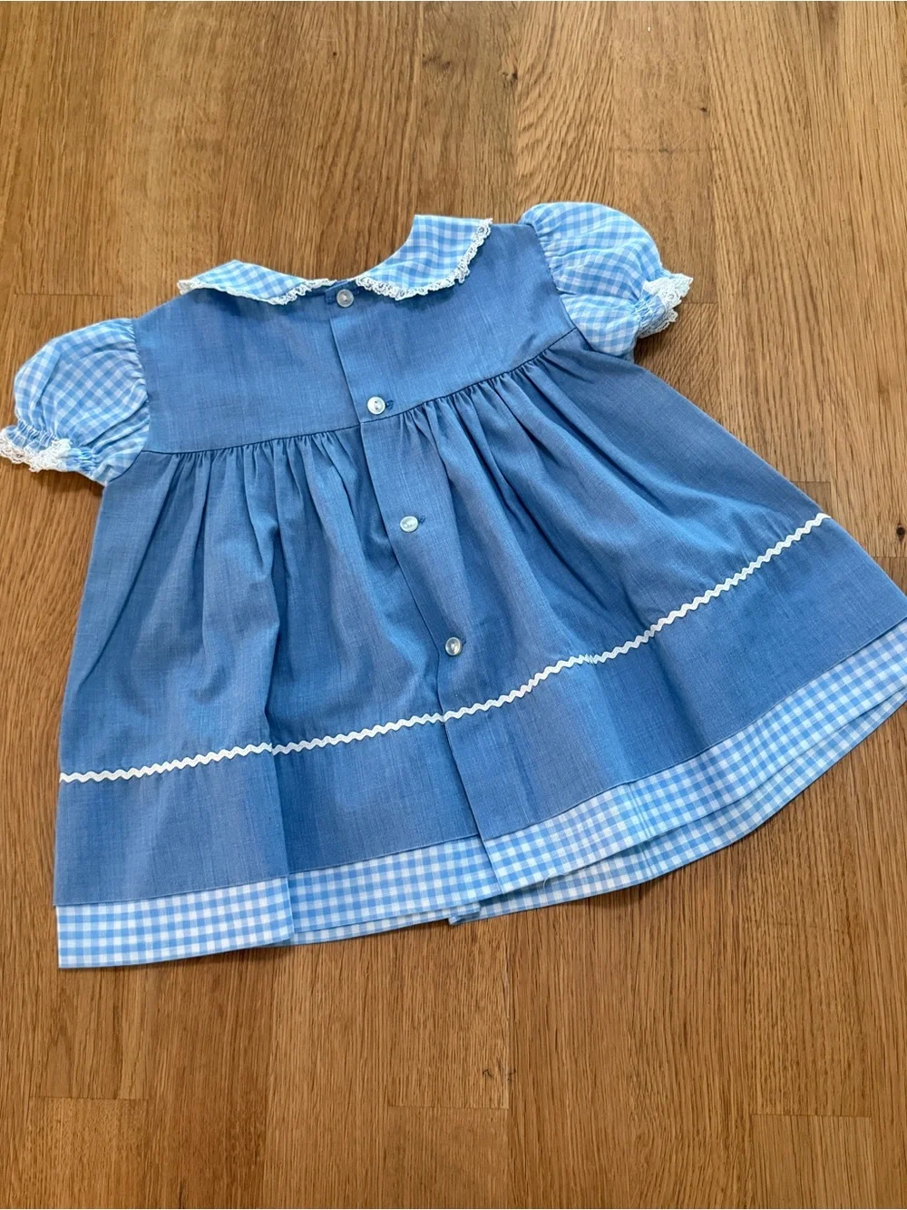 Vintage Bryan 18 MONTHS Blue Gingham Lace Trim Dress